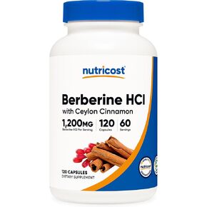 Nutricost Berberine HCI with Ceylon Cinnamon Capsules (120 Capsules, 60 Servings) - Non-GMO, Animal-Free Product