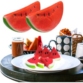 8 Pcs Fake Watermelon - 2 Sizes of Artificial Simulation Watermelon Slice, Realistic Lifelike Faux Watermelon Slices Combination for Tiered Tray Kitchen Birthday Wedding Party Decoration