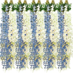 Artificial Wisteria Hanging Flowers 3.6 ft Artificial Fake Wisteria Vine Rattan Hanging Garland Silk Flowers String for Wall Home Wedding Party Greenery Decorations (Purple, White,36 pcs)