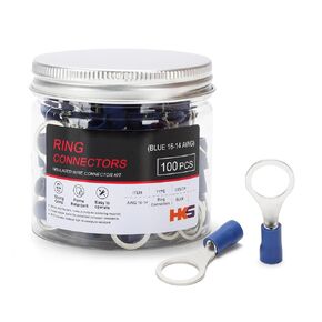 HKS 100PCS Insulated Ring Terminal 3/8" Red 22-16 AWG - M10 - Tinned Red Copper - Electrical Wire Connector Kit Crimp PVC