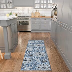 Tayse Kataleya Blue 2x8 Hallway Runner Rug - Kitchen Rug - Area Rug for Entryway Foyer Walkway - Carpet - Floral