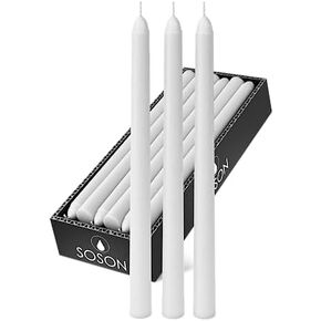 Simply Soson White Taper Candles 12 inch Dripless, Set of 30 Unscented Tapered White Candles, Smokeless Tall Candle Sticks Ideal for Wedding, Spa, Restaurant, Shabbat and Dinner Long Candlesticks