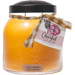 A Cheerful Giver - Sunflower & Driftwood - 34oz Papa Scented Candle Jar with Lid - Keepers of The Light - 155 Hours, Gift Candle, Yellow