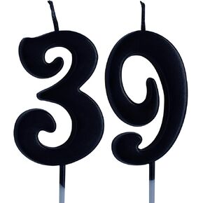 Black 39th Birthday Candle, Number 39 Years Old Candles Cake Topper, Woman Or Man Party Decorations, Supplies