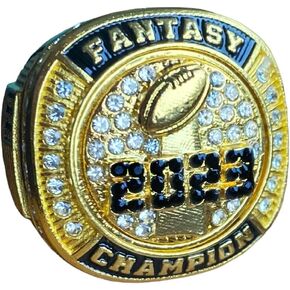 Gold Tone 2023 Fantasy Football Championship Trophy Ring, Award for Fantasy Football League Winner