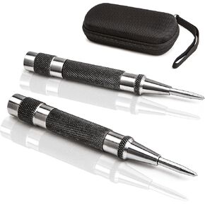 ALLY Tools Heavy Duty Automatic Center Punch w/Hardened Steel – 2PC Premium Automatic Center Punch for Metal for Machinists and Carpenters w/Adjustable Knurled Cap, Spring Loaded and Hard-Shell Case