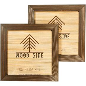 Rustic Wooden Square Picture Frames 8x8 - Set of 2 - 100% Natural Solid Eco Wood with Real Glass for Wall Mounting and Tabletop Photo Frame - Yellow