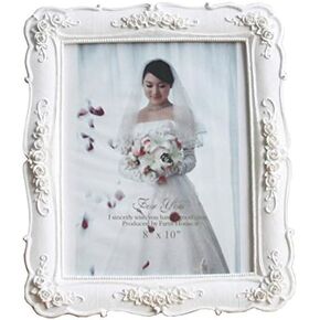 8x10 Inch Picture Frame Photo Frame White Rose Flower Rectangle Home Decorative Tabletop Wall Mounting Resin Large Frame