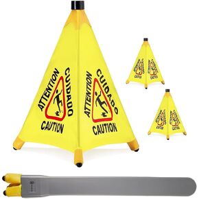 GrainBuds 20 inch Caution Wet Safety Cone, Pop-Up Safety Cone with Storage Tube | Yellow Caution Warning Sign for Commercial, Restaurant, Malls, Shop, Grocery, Office, Market | 3 Pack