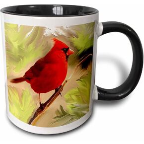 3dRose Red Cardinal-Two Tone Black Mug, 11 oz, Multicolor
