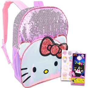 Hello Kitty Backpack - Bundle 16" Sequined Hello Kitty School Backpack, Hello Kitty Stickers, Water Bottle, More | Hello Kitty Backpack Purse