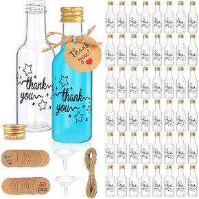 AerWo 100 Pack Mini Liquor Bottles,1.8oz/50ml Airtight Plastic Alcohol Bottles Small Plastic Bottle with Caps, Mini Wine Bottles with Funnels, Tags, and Ropes, Patron Bottles Empty for Drinks Party