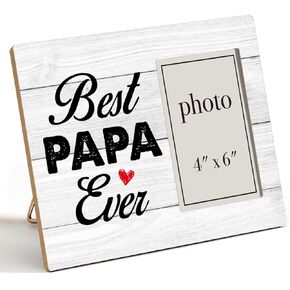 Papa Gift Picture Frame, Grandpa Gift From Grandkids, Gifts for Grandpa Papa Grandad, Rustic Best Papa Ever Wood Picture Frame 8 x 10 Inches, Wall Mount and Tabletop - 4 x 6 Inch Photo