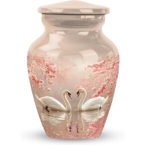 Cherry Blossom Serenade Swan - Urn Small - Mini Sophisticated Urn for Adult Ashes - Petite Keepsake - Decorative and Elegant Memorial 3 Inch, 1 Pc, Natural, KA-CLS-URN-1899-keepsake-1-M