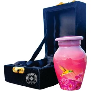 Cremation Mini Keepsake Urn for Female & Male Ashes Adult Beautiful and Timeless Find Comfort Everytime You Look at This Urn Humming Bird Urn - with Black Box