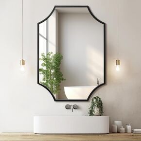 DABLUE Black Scalloped Wall Mirror, 30x40 Vanity Mirror Large Rectangle 30 by 40 inch Mirror Metal Frame for Bathroom Bedroom Living Room Wall Mount Vertical or Horizontal