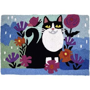 Jellybean Garden Feline Indoor/Outdoor Machine Washable 20" x 30" Accent Rug