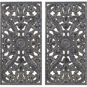 Madison Park Wall Art Living Room Décor - Vintage Botanical Carved Wooden Panel Home Accent Bathroom Decoration Ready to Hang Frames for Bedroom, 15.75" W x 31.5" L x 0.59" D, White 2 Piece