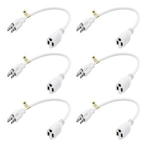 [UL Listed] Cable Matters 6-Pack 16 AWG Heavy Duty 13A Short Power Extension Cord 1 ft, (Power Cord Extension / 3 Prong Extension Cords, NEMA 5-15P to NEMA 5-15R)