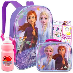 Disney Frozen Backpack and Lunch Bag Set - Bundle of 16" Elsa & Anna Backpack, Frozen Lunch Box, Water Bottle, Stickers, More | Frozen School Supplies
