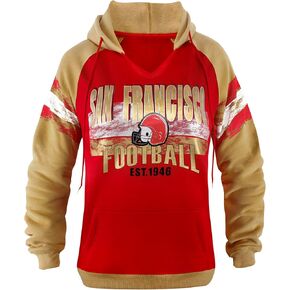 Womens City Classic Football Fans V Neck Soft & Warm Sweatshirt Hoodie Pollover - Golden & Red
