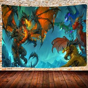 SHRAPHY Dragons Tapestry Wall Hanging, Fantasy Animals Medieval Style Tapestry, Home Decor Wall Hanging Bed Cover Bedroom Living Room 80X60 Inches GTQQUH445