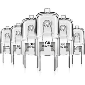 Flaspar G8 Halogen Light Bulbs, 20W G8 Bi-Pin Base Halogen Bulb, 120V Dimmable T4 JCD Type G8 Base for Microwave Hood Light Bulb, Warm White Under Cabinet Puck Lights Replacements, Xenon Bulb, 6 Pack