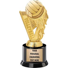 Crown Awards Volleyball Trophies with Custom Engraving, 7.25" Personalized Gold Fireball Volleyball Trophy On Deluxe Round Base Prime