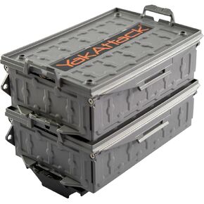 YakAttack TracPak Combo Kit, Set of Two Stacking Fishing Gear Storage Boxes with Track Mount Base, Battleship Grey (SSO-1002-BG) | Kayak Fishing Accessories