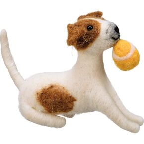 Primitives By Kathy Fuzzy Playful Dog Critter with Ball - Christmas Tree Ornament