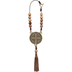 Intercession St Benedict Medal Car Decade Rosary (Antique Gold)