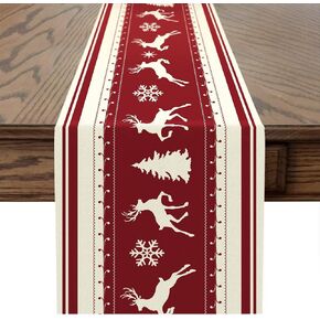 OTOSTAR Christmas Linen Table Runner, Red and Black Buffalo Plaid Snowflake Believe Xmas Holiday Farmhouse Table Runner Kitchen Dining Table Decoration for Indoor Outdoor Home Party 13 x 72 Inch