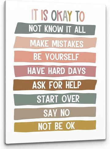 PHAMTE It's Okay To Not Be Okay Wall Art, School Counselor Office Decor, Inspirational Quote School Counselor Therapy Print Framed Canvas Painting Classroom Psychologist Office Decor(11x14 Inch) in Saudi Arabia