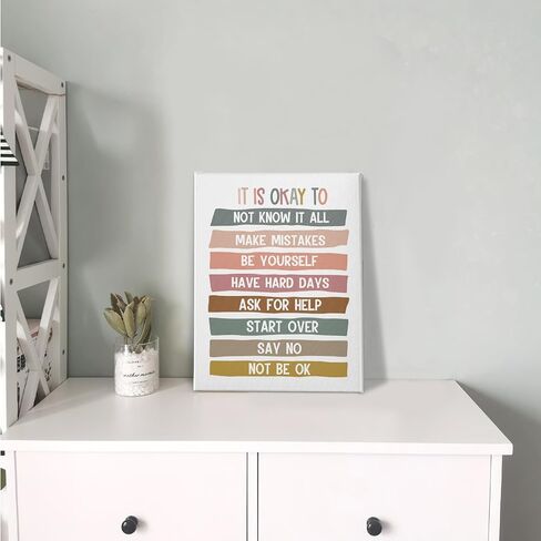 PHAMTE It's Okay To Not Be Okay Wall Art, School Counselor Office Decor, Inspirational Quote School Counselor Therapy Print Framed Canvas Painting Classroom Psychologist Office Decor(11x14 Inch) in Saudi Arabia
