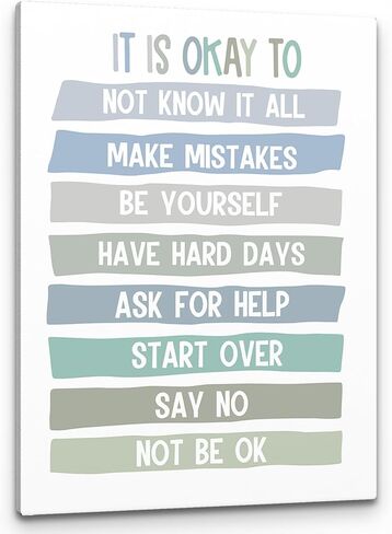 PHAMTE It's Okay To Not Be Okay Wall Art, School Counselor Office Decor, Inspirational Quote School Counselor Therapy Print Framed Canvas Painting Classroom Psychologist Office Decor(11x14 Inch) in Saudi Arabia