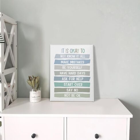 PHAMTE It's Okay To Not Be Okay Wall Art, School Counselor Office Decor, Inspirational Quote School Counselor Therapy Print Framed Canvas Painting Classroom Psychologist Office Decor(11x14 Inch) in Saudi Arabia