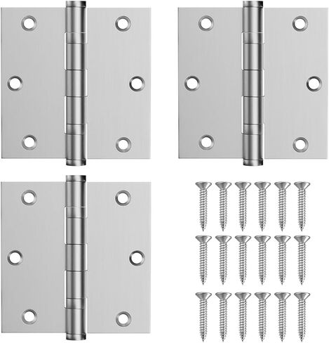 304 Stainless Steel Door Hinges,3.5 x 3.5 Inch Ball Bearing Hinges, 3 1/2 Inch Interior Door Hinges with Square Corners, Door Hardwares (3Pack, Silver) in Saudi Arabia