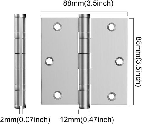 304 Stainless Steel Door Hinges,3.5 x 3.5 Inch Ball Bearing Hinges, 3 1/2 Inch Interior Door Hinges with Square Corners, Door Hardwares (3Pack, Silver) in Saudi Arabia