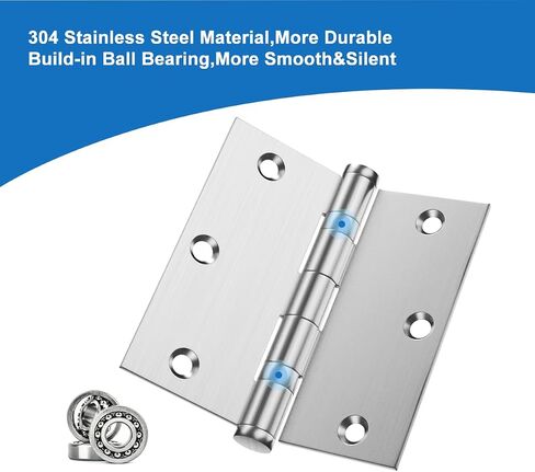 304 Stainless Steel Door Hinges,3.5 x 3.5 Inch Ball Bearing Hinges, 3 1/2 Inch Interior Door Hinges with Square Corners, Door Hardwares (3Pack, Silver) in Saudi Arabia