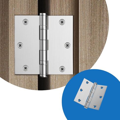 304 Stainless Steel Door Hinges,3.5 x 3.5 Inch Ball Bearing Hinges, 3 1/2 Inch Interior Door Hinges with Square Corners, Door Hardwares (3Pack, Silver) in Saudi Arabia