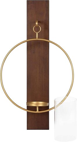 Kate and Laurel Maxfield Farmhouse Wall Sconce, 13 x 24, Rustic Brown, Decorative Modern Hanging Wall Sconce for Lights, Flameless Candles, and Small Plants in Saudi Arabia