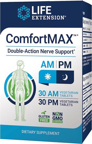 Life Extension Comfort MAX – Honokiol and Pea Supplement for Inflammation Management, Nerve Support and Discomfort Relief – Gluten-Free, Non-GMO, Vegetarian - 30 AM and 30 PM Tablets in Saudi Arabia