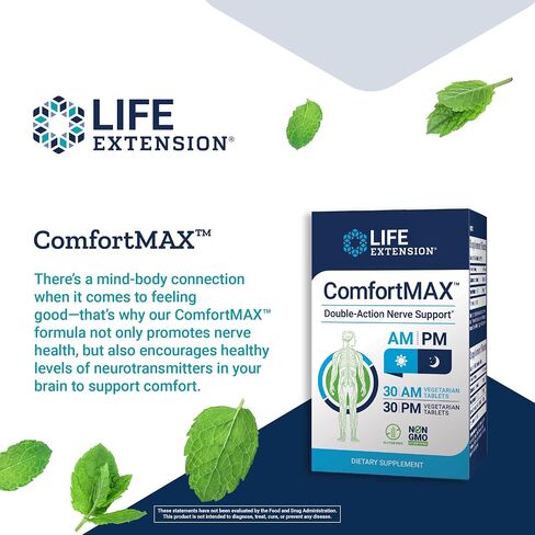 Life Extension Comfort MAX – Honokiol and Pea Supplement for Inflammation Management, Nerve Support and Discomfort Relief – Gluten-Free, Non-GMO, Vegetarian - 30 AM and 30 PM Tablets in Saudi Arabia