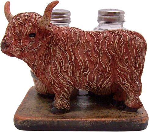 Highland Cow Salt and Pepper Shaker Set Holder, Kitchen & Bar Decor, Shakers Included, 4.5 Inches in Saudi Arabia