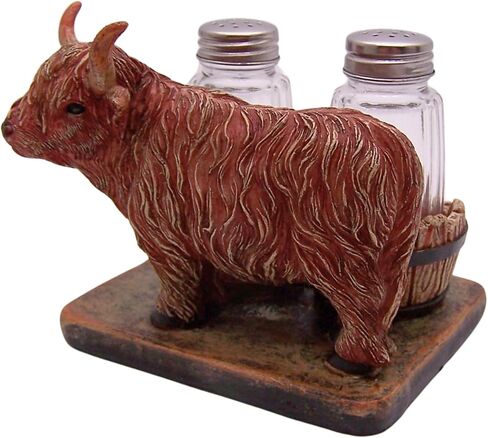 Highland Cow Salt and Pepper Shaker Set Holder, Kitchen & Bar Decor, Shakers Included, 4.5 Inches in Saudi Arabia