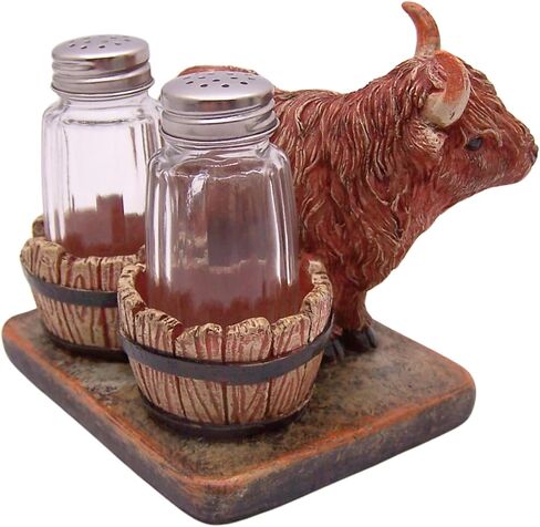 Highland Cow Salt and Pepper Shaker Set Holder, Kitchen & Bar Decor, Shakers Included, 4.5 Inches in Saudi Arabia