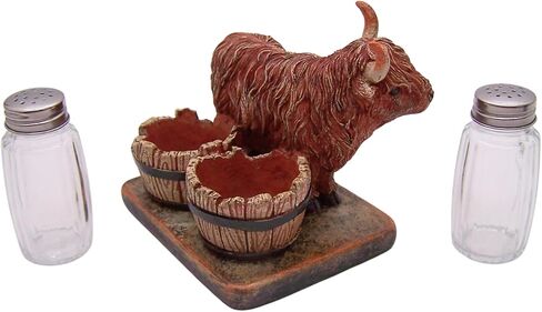 Highland Cow Salt and Pepper Shaker Set Holder, Kitchen & Bar Decor, Shakers Included, 4.5 Inches in Saudi Arabia