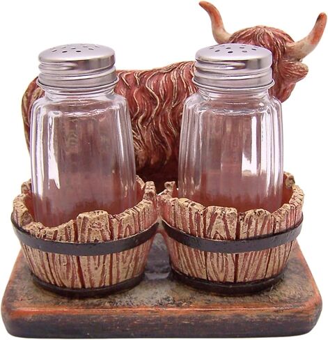 Highland Cow Salt and Pepper Shaker Set Holder, Kitchen & Bar Decor, Shakers Included, 4.5 Inches in Saudi Arabia