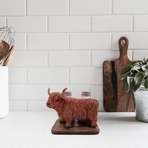 Highland Cow Salt and Pepper Shaker Set Holder, Kitchen & Bar Decor, Shakers Included, 4.5 Inches in Saudi Arabia