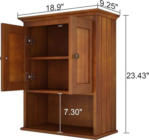 Treocho Wood Wall Cabinet, Bathroom Medicine Cabinet Storage with Doors and Adjustable Shelf, Rustic Cabinet Wall Mounted for Bathroom, Livingroom, Kitchen, Cupboard, Reddish Brown in Saudi Arabia